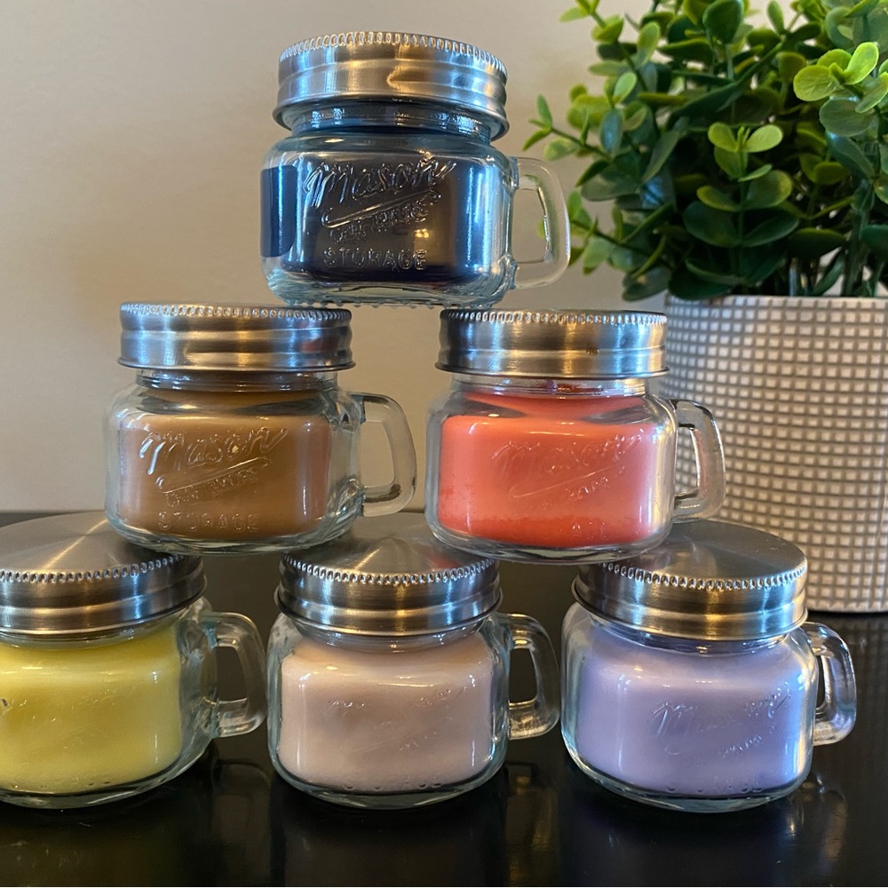 Set of 6 Mini Mason Jar Candles - Assorted spring scents and colors